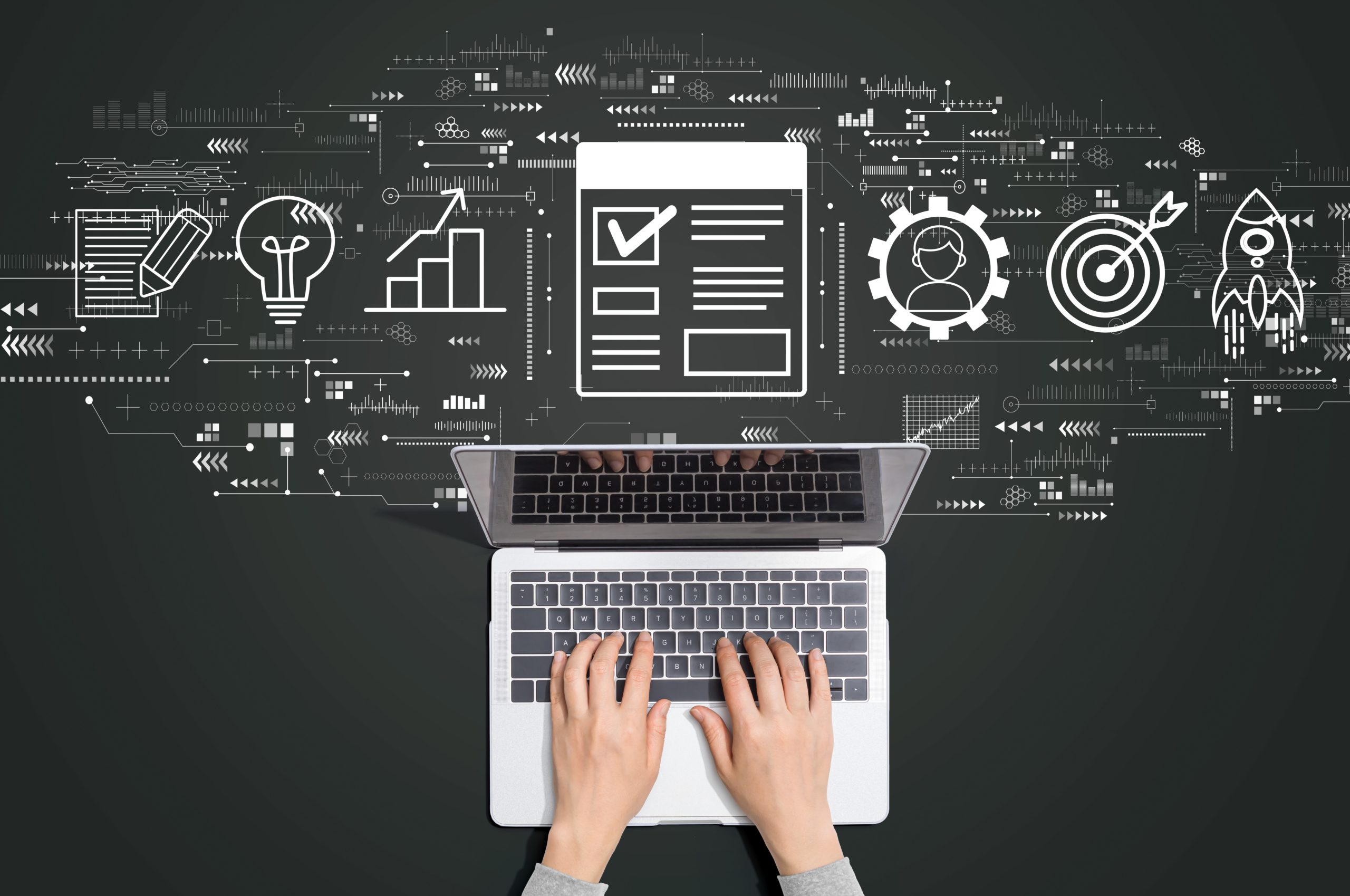 project management theme with person using laptop